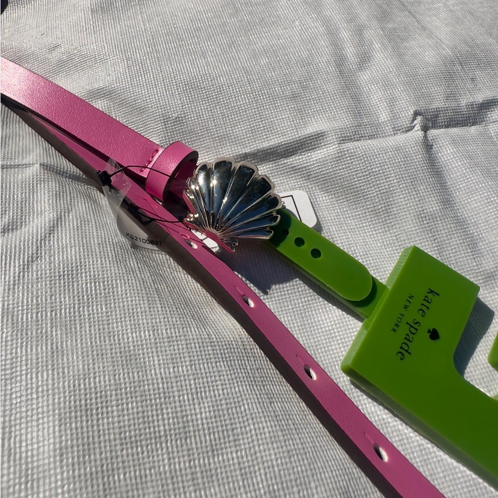 Kate Spade Pink Leather Belt Silver Seashell Buckle Coastal Chic Size M! NWT